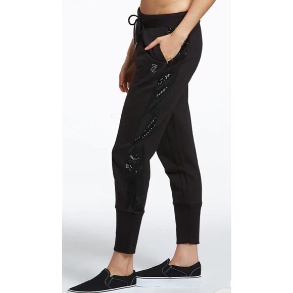 NEW Juicy Couture Sequin Side Bling Fleece Liquorice Joggers Y2K Size Large - Picture 1 of 14